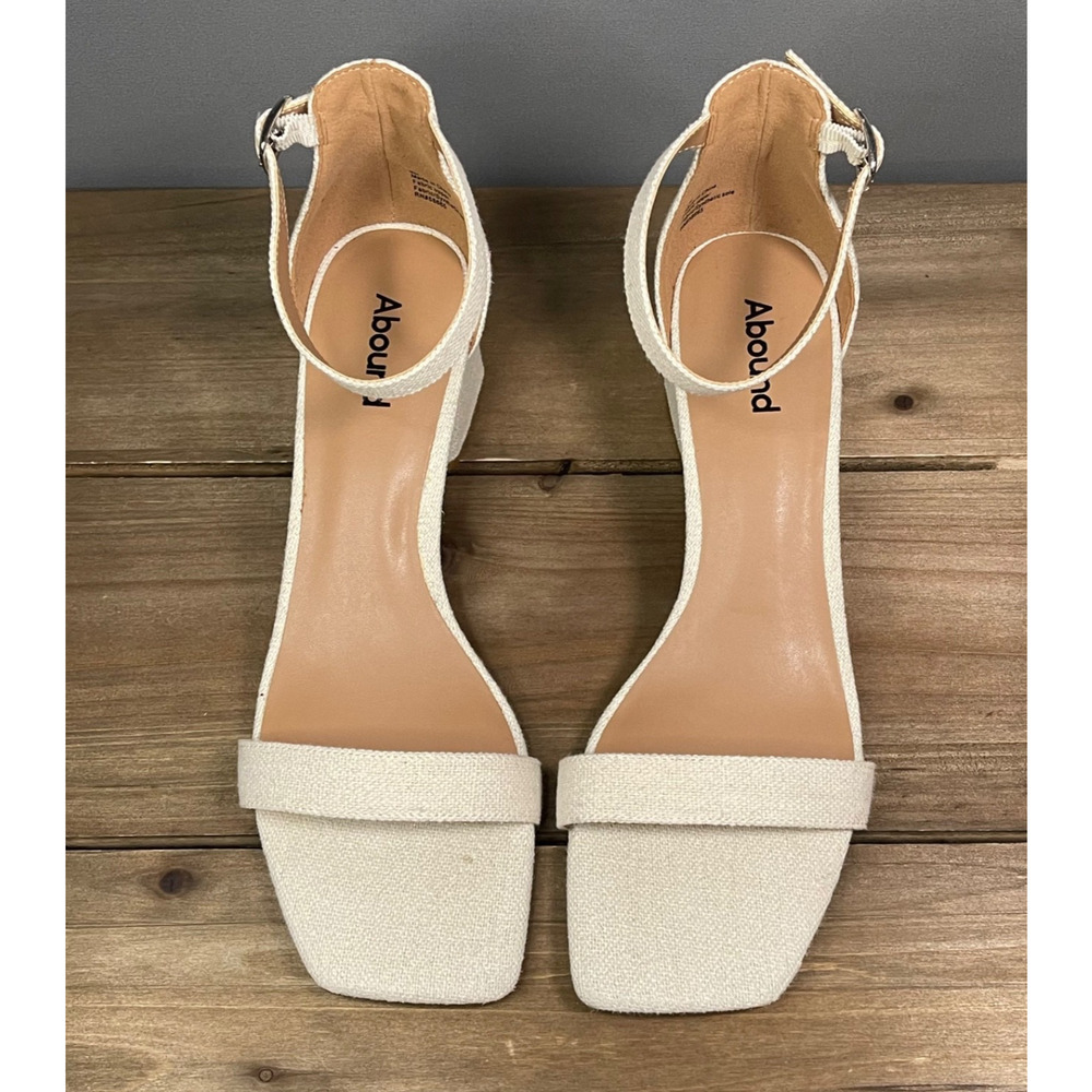 Abound Women's Ankle Strap Sandals Size 9 Ivory White Fabric Square Toe Block - Picture 4 of 12